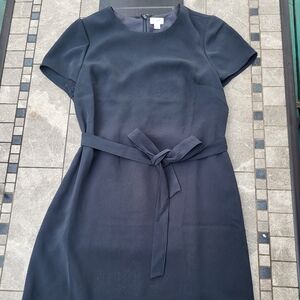 J Crew Simple Black Dress With Tie Detail Size 4 Cap Sleeves Mid Length Summer